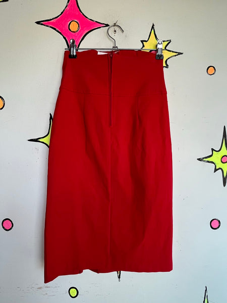 Y2K Red Pencil Skirt | Stretch Sailor Pin Up Secretary Office Siren Midi S