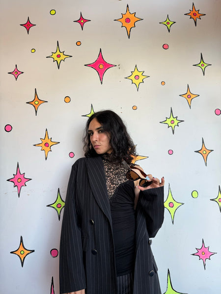 Vintage 80s 90s Pinstripe Blazer | Oversized Power Suit Office Siren Jacket M/L