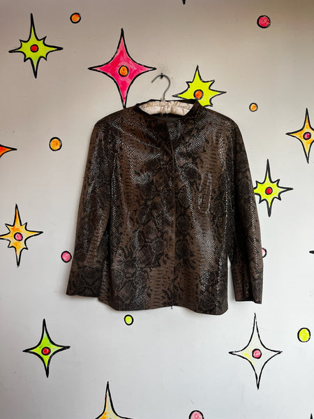 Y2K Vegan Black Faux Leather Jacket Western Embellished Boho Fairy Grunge - XL