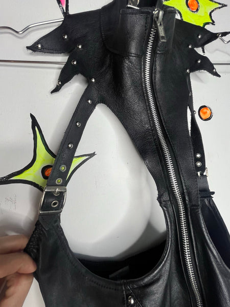 XTC Studded Leather Sexy Vampire Cutout Goth Dominatrix Harness Fetish Bodysuit
