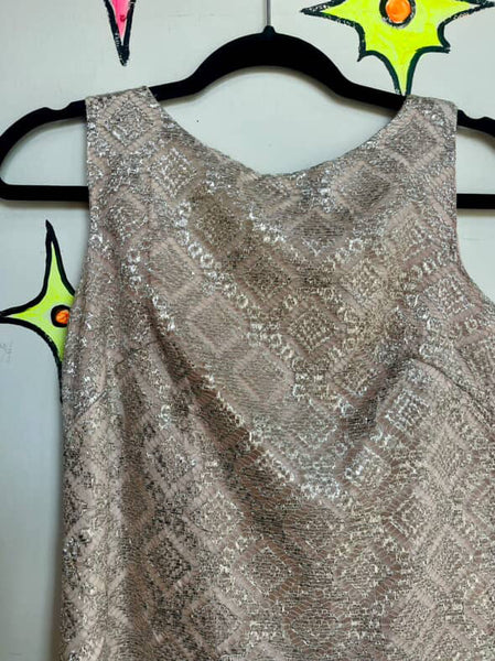 Vintage 60s 70s Light Pink & Silver Lace Mod Mini Party Dress Fairy Grunge - S