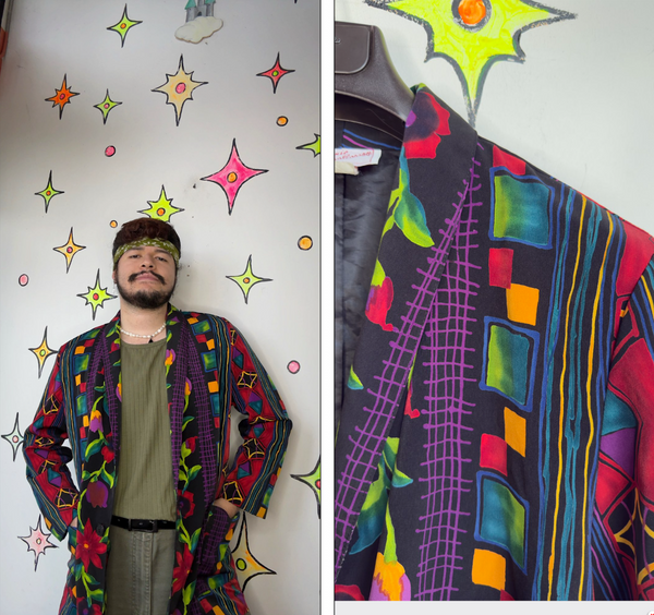 80s Floral Wearable Art Blazer | Avant Garde Multicolor Statement Jacket – Large