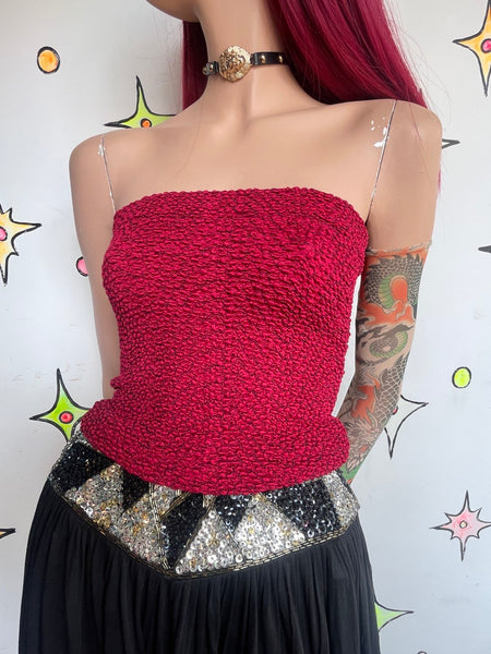 Vintage 90s does 70s Yellow Flower Power Stretchy Tube Top Emo Fairy Grunge | M