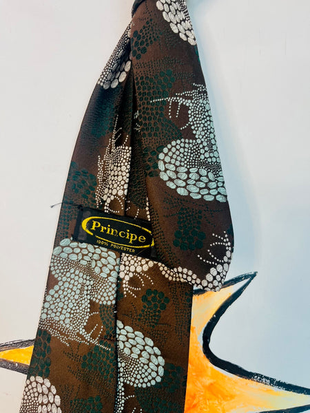 Vintage 70s Mushroom Tie | Brown Groovy Fat Wide | Silky Polyester Made in Italy