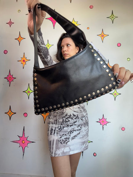 Black Vegan Leather Studded Purse Indie Sleaze Punk Mall Goth Emo Grunge Bag