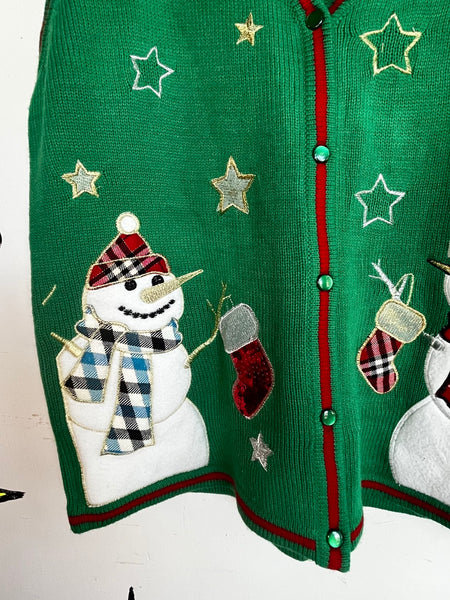 Vintage Ugly Christmas Vest Snowman Tacky X Mas Party Holiday Sweater Vest L