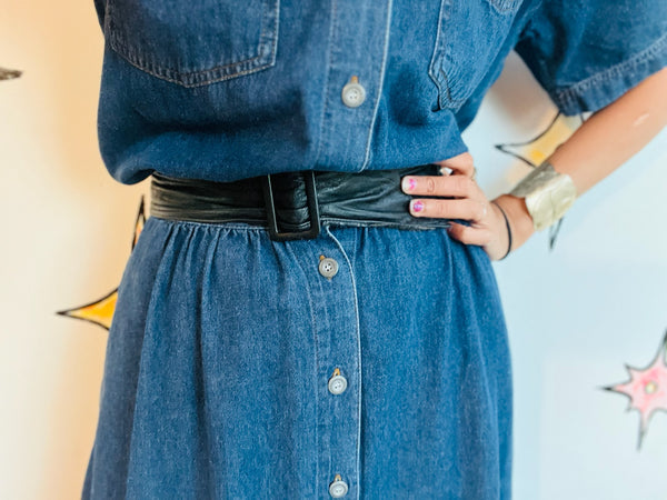 Vintage 1980s Black Soft Leather Waist Cincher Belt – Minimal Wear -S