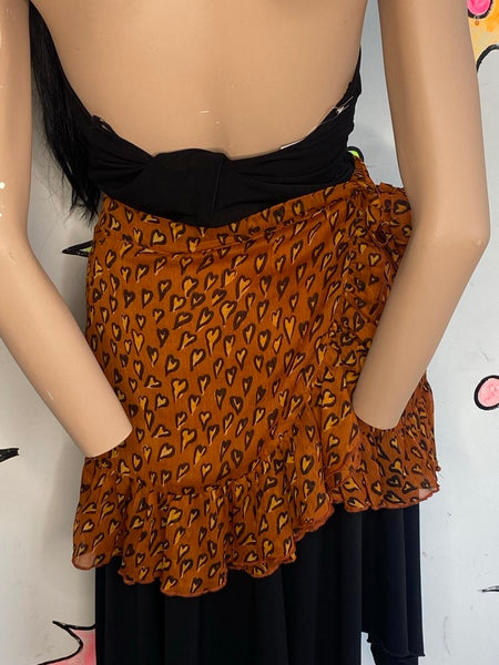 Y2K Orange Heart Print Mini Skirt | Fairy Grunge Ruffle Urban Outfitters Skirt S