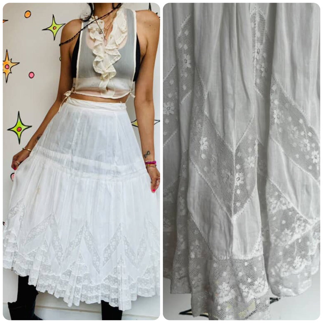 Antique 1910s White Cotton Edwardian Rococo Coquette Petticoat Slip Lawn Skirt