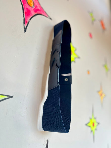 Vintage 80s Navy Blue Elastic Cinch Belt Wide New Wave Statement Belt S/M