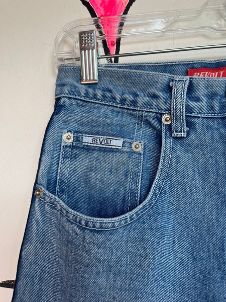 Vintage 90s Denim Mini Skirt Grunge Skater Y2K Emo Jean Skirt Size S