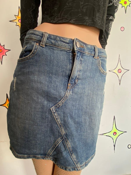 Y2K Denim Mini Skirt Low Rise Blue Jean Boho Grunge Emo Wardrobe Staple M/L