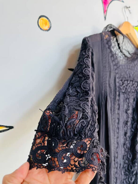 Antique Cotton Lingerie Dress - Late 1900s – Early 1910s Black Lace Goth