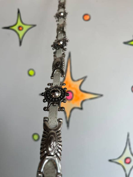 Vintage White Leather Boho Grunge Western Cocho Belt ML