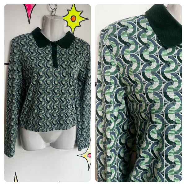 Vintage 70s | Groovy Green Retro Disco Collar Shirt | Medium