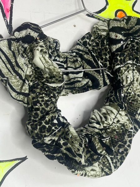 Y2K Green Animal Print Scrunch Scarf Indie Sleaze McBling Fairy Grunge
