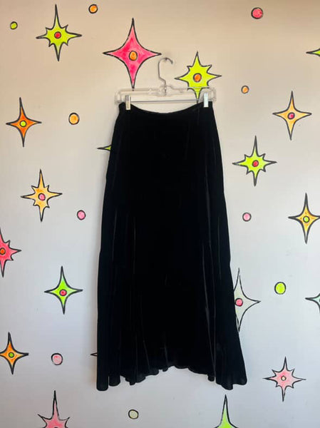 Vintage Y2K Black Velvet Maxi Skirt | Fairy Grunge Whimsy Goth | Size 4
