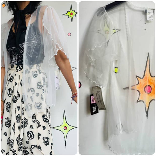 Vintage | White Chiffon Sheer Babydoll Ruffle Sleeve Nighty Robe Cape Duster | M