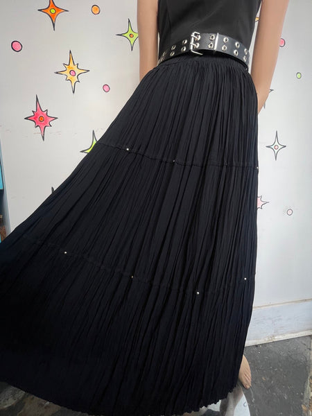 Vintage 90s Witchy Beaded Whimsygoth Black Maxi Skirt Boho Fairy Grunge - M
