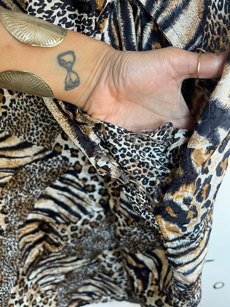 Vintage Y2K Boho Grunge Kaftan – Animal Print Mumu – Patchwork Festival Dress