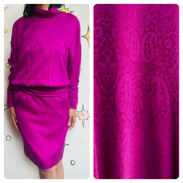Vintage 1980s Glam Emanuel Ungaro Silk Fuchsia Paisley Ruched Dress Set - Small