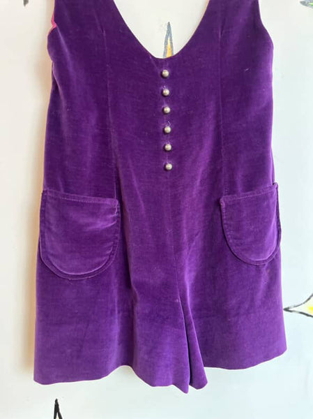Vintage 1960s | Purple Velvet Groovy GoGo Mod Romper Mini Playsuit | Size S
