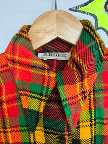 50s 60s Wool Flannel Jacket Colorful Red Green Yellow Clowncore Boho Grunge - M