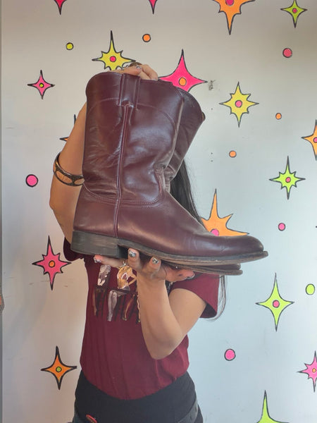 Vintage Justin Burgundy Leather Cowboy Boots Western Roper Cowgirl Boots 7.5A