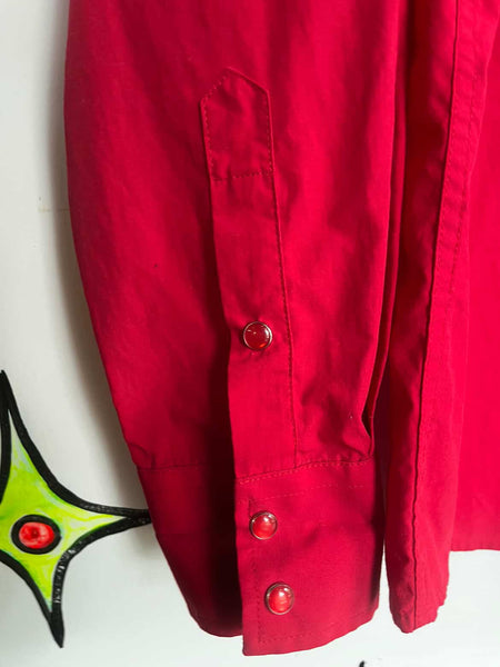 Vintage | Red Mens Western Embroidered Pearl Snap Shirt | Size XL