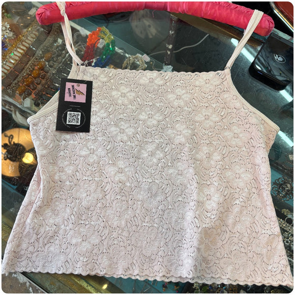 Vintage Pastel Pink Lace Cami | Fairy Grunge Coquette Babydoll Top | Fits Adult Small