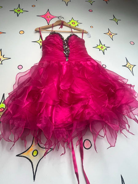 Y2K Hot Pink Rhinestone Tulle Party Corset Dress Prom Corset Glam Barbie Core M