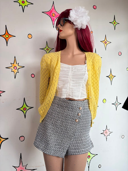 Y2K Preppy Glam Tweed Black & White Skort Bouclé Mini Chanel Style S
