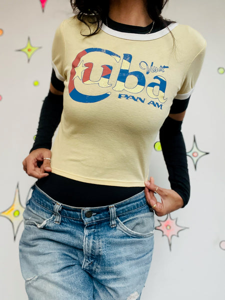 Vintage Pan Am Baby Tee - 90s Does 70s Retro Travel Graphic T Shirt - Small