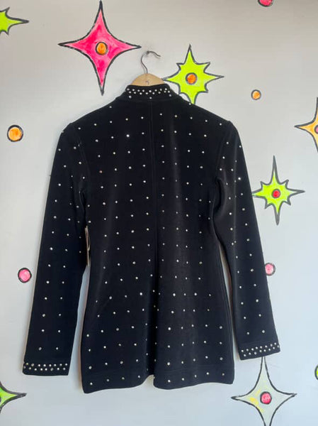 Vintage 80s/90s Tadashi Shoji Black Studded Zip-Up Blazer | Jacket | Size S/M