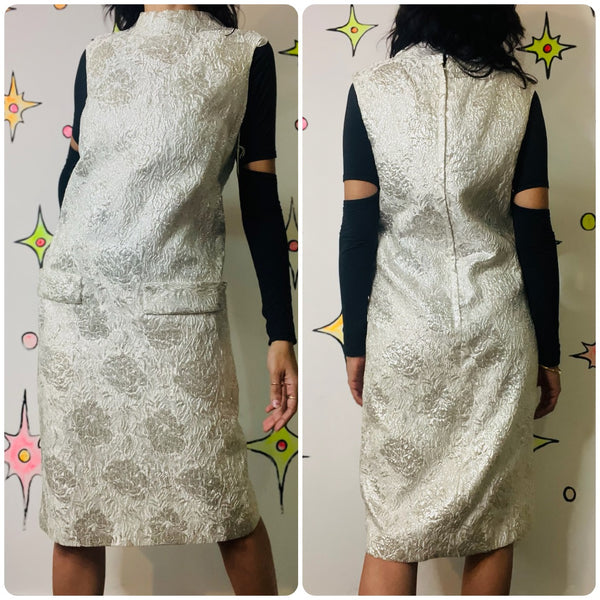 Vintage 60s White Metallic Wiggle Dress - Party Mini Cocktail Dress - NWT M/L