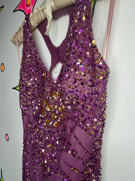 Vintage Y2K Glitter Glam Adrianna Papell Silk Fully Beaded Goddess Formal Gown 4
