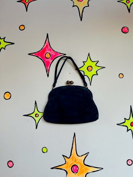 Blue Suede Clutch – 1940s Waldman Purse – Art Deco – Vintage Soft Suede Handbag