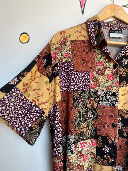 Vintage 80s 90s Boho Whimsy Grunge Fairy Patchwork Button Up Shirt – L