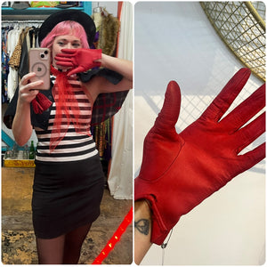 Red Leather 1950s Costume Gloves | Super Soft Kid Skin?