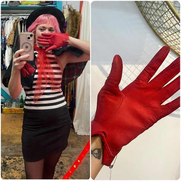 Red Leather 1950s Costume Gloves | Super Soft Kid Skin?