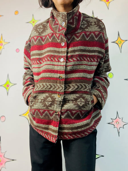 Vintage Southwestern Aztec Coat / Jacket – 90s Boho Tribal Style – Size M