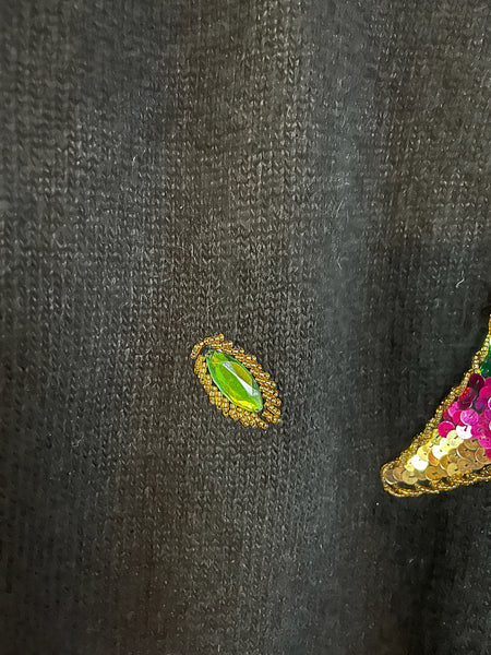 Vintage 80s Rainbow Embellished Christmas Sweater Sequin Beaded Holiday Party L