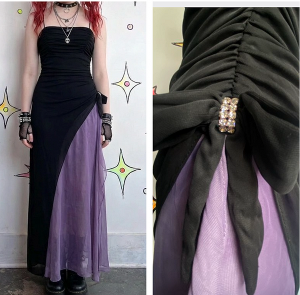 Y2K Black Purple Whimsy Goth Formal Dress Ruffle Witchy Dark Romantic Grunge XS