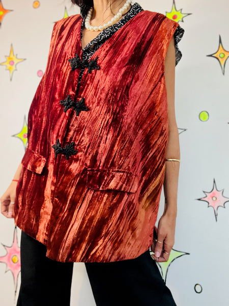 Vintage Bohemian Crushed Velvet Waistcoat Vest Velour Grunge Layering Piece – XL