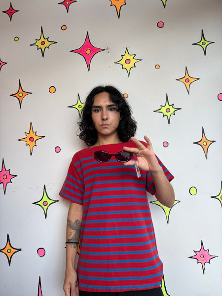Vintage Mariner Shirt 70s 80s Nautical Striped Tee Red Navy Blue Retro Sailor ML