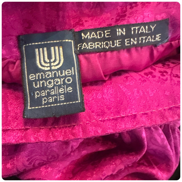 Vintage 1980s Glam Emanuel Ungaro Silk Fuchsia Paisley Ruched Dress Set - Small