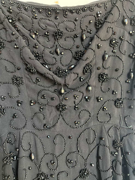 Vintage 1950s Black Beaded Wiggle Dress – Pin-Up Glam Goth Old Hollywood – Small