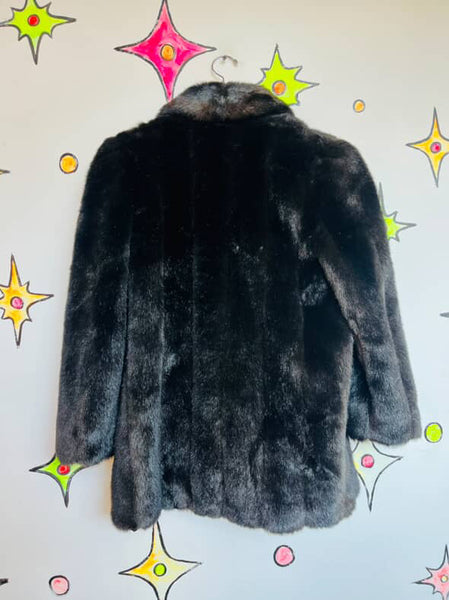 Vintage 70s 80s Chocolate Brown Faux Fur Vegan Glam Pinup Boho Grunge Coat M/L