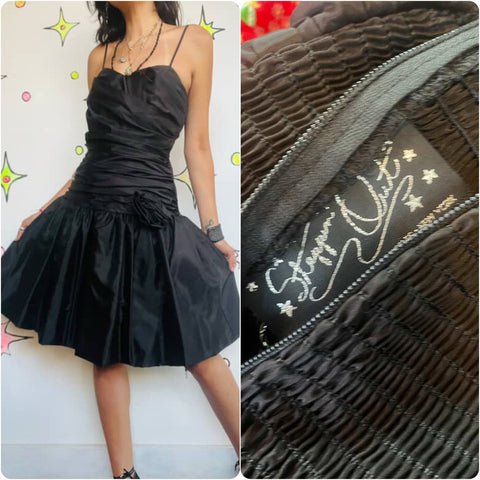 Vintage 80s Little Black Dress - Poofy Formal Party Prom - Small