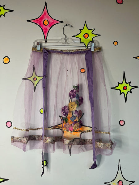 Vintage 50s Pastel Purple Sheer Apron | Gold Trim Embellished | Fairy Grunge